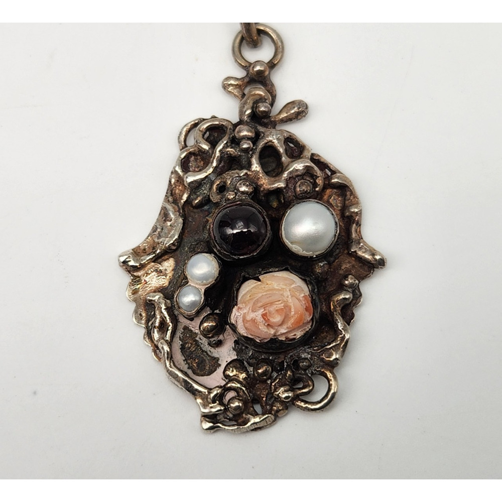 Vintage Southwestern Multi-Stone 950 Sterling Silver Pendant